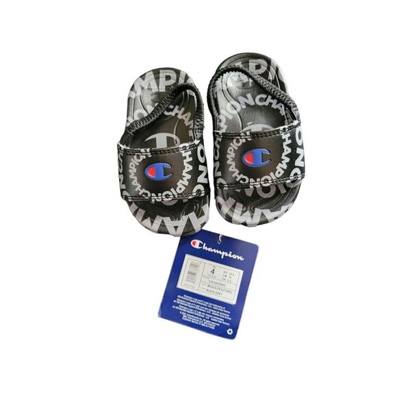NEW Champion mega slide swirl Size 4 toddler black/gray sandal w/strap - Picture 1 of 6